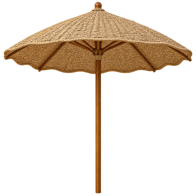 Straw Beach Umbrella with Wooden Pole