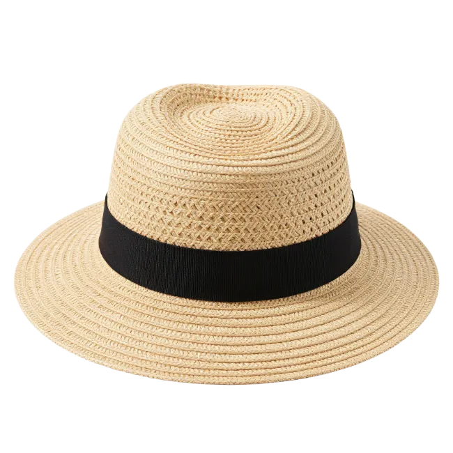 Straw Fedora Hat with Black Band