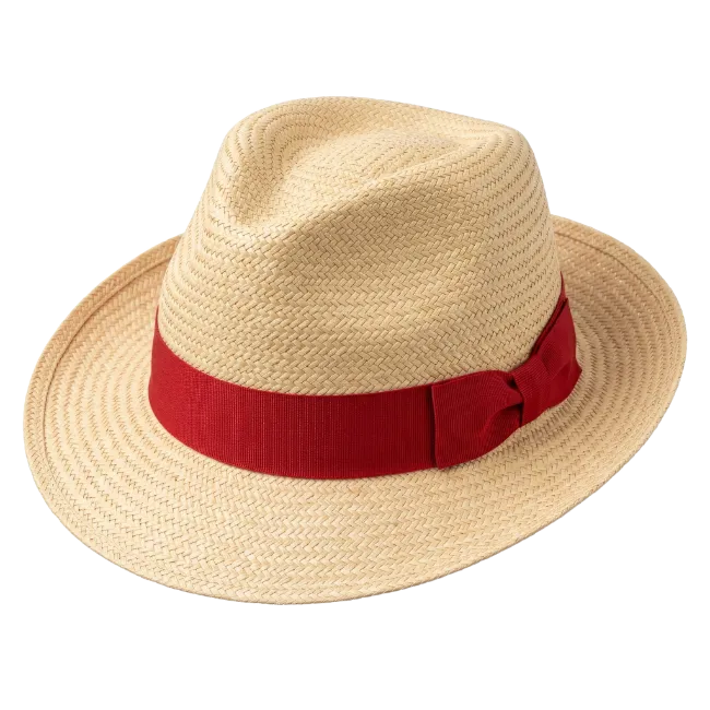 Straw Fedora Hat with Red Ribbon