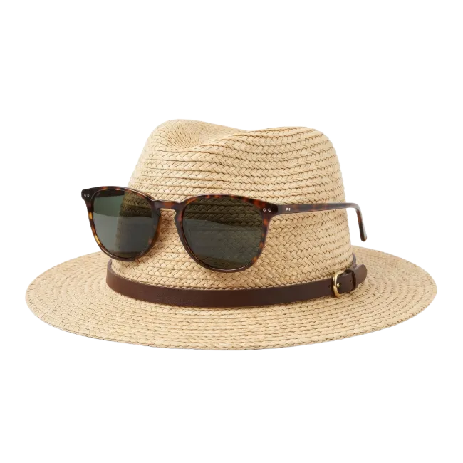 Straw Fedora Hat With Sunglasses
