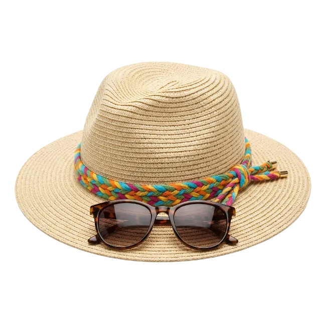 Straw Fedora Hat with Sunglasses