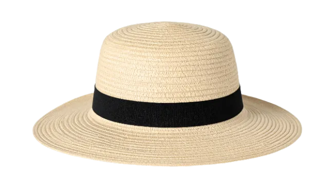 Straw Hat with Black Ribbon