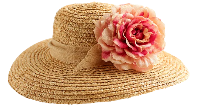Straw Hat with Pink Flower