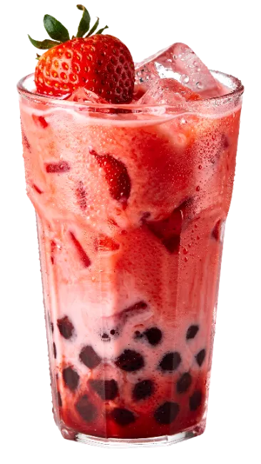 Strawberry Bubble Tea with Ice in Glass
