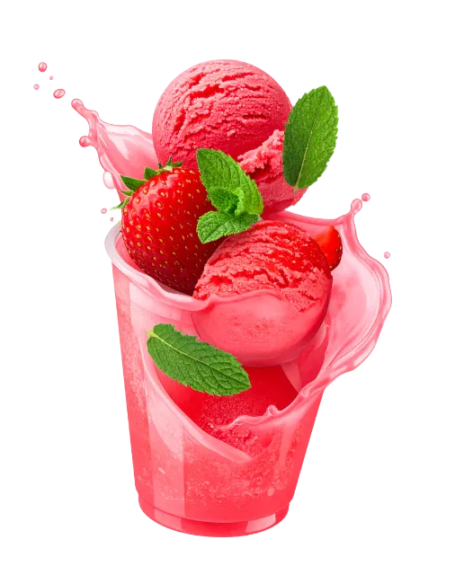 Strawberry Ice Cream With Mint And Splash