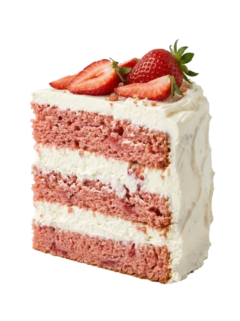 Strawberry Layer Cake Slice with Cream
