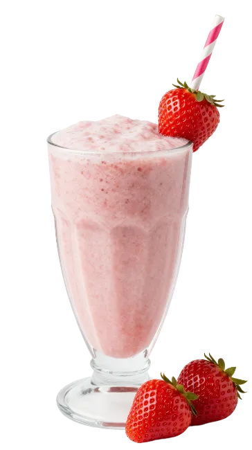 Strawberry Milkshake with Fresh Berries and Striped Straw