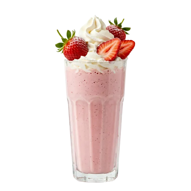 Strawberry Milkshake With Whipped Cream and Fresh Berries