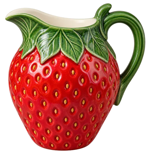 Strawberry Shaped Ceramic Pitcher with Green Leaf Handle