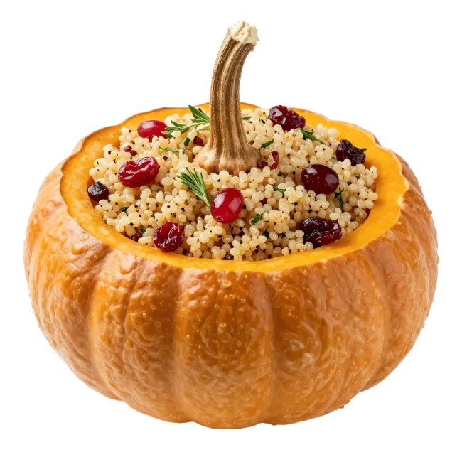 Stuffed pumpkin with grains and cranberries