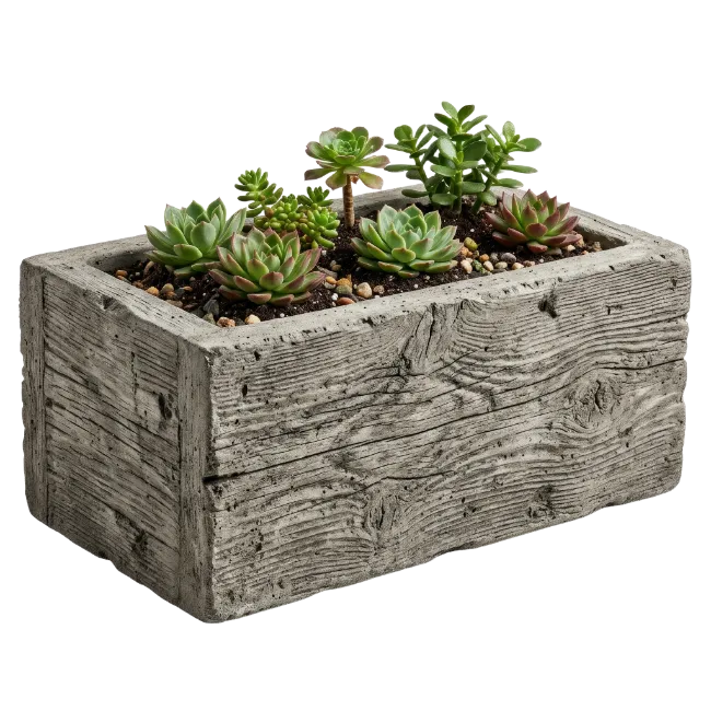 Succulents in Rectangular Concrete Planter