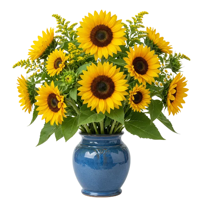 Sunflower Bouquet in Blue Vase