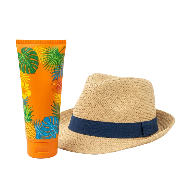 Sunscreen Tube and Straw Hat