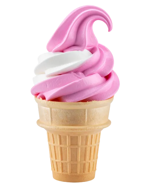 Swirl ice cream cone with pink and white soft serve