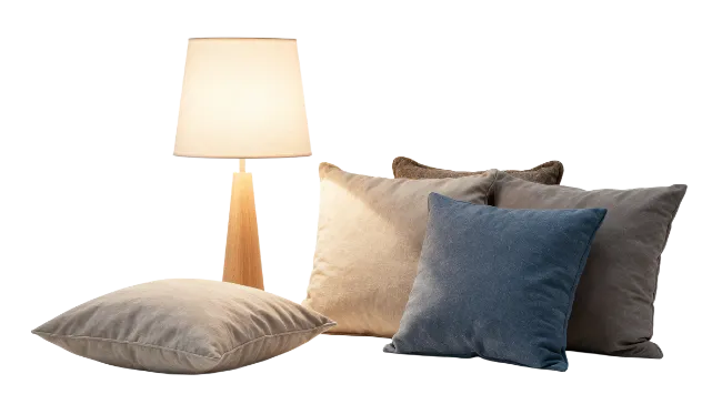 Table Lamp and Decorative Throw Pillows