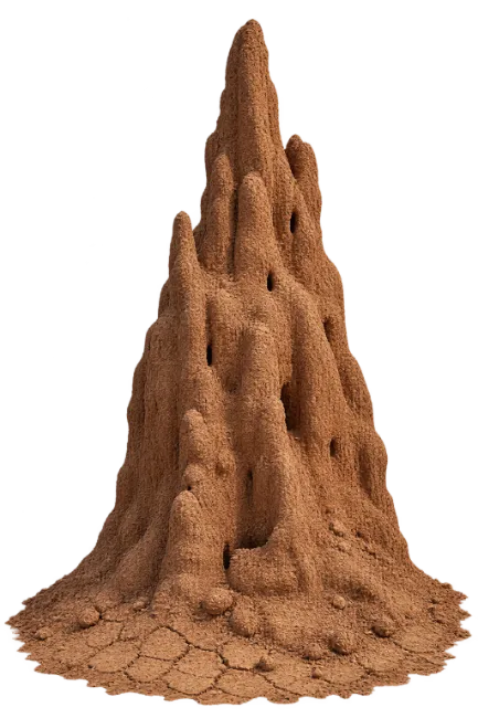 Tall brown termite mound with textured soil structure