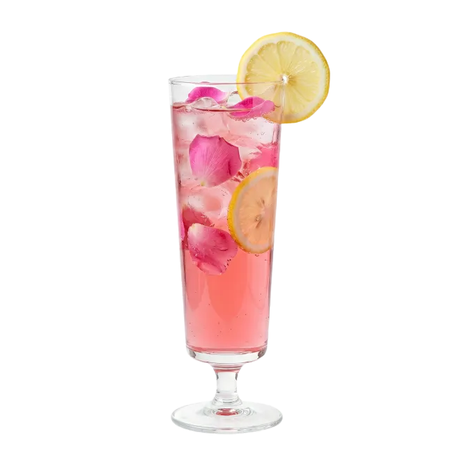 Tall Cocktail Glass with Pink Drink and Lemon