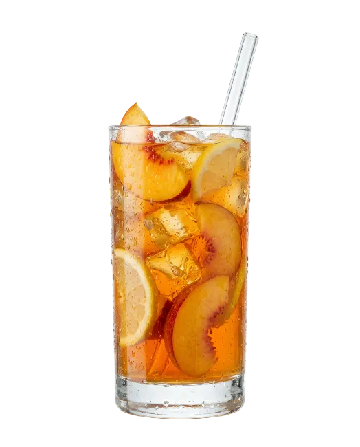 Tall Glass of Iced Peach Tea with Lemon