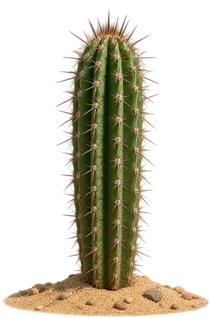 Tall green cactus in sand pile