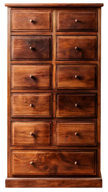 Tall Wooden Apothecary Chest with Multiple Drawers