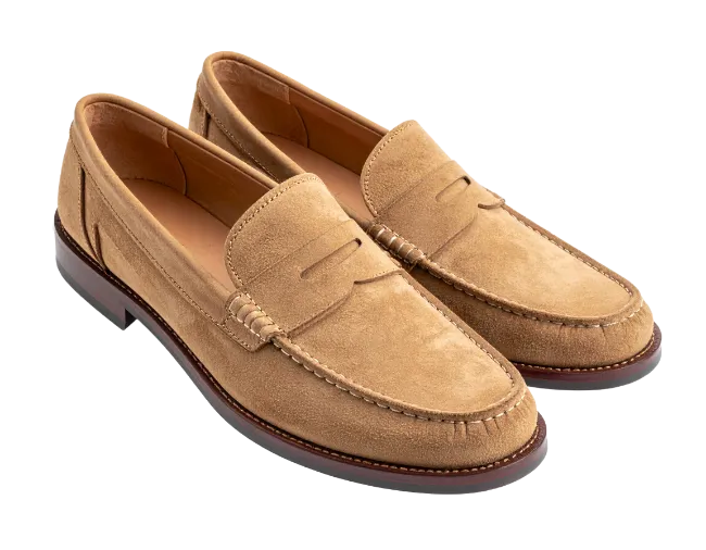 Tan Suede Penny Loafers for Men