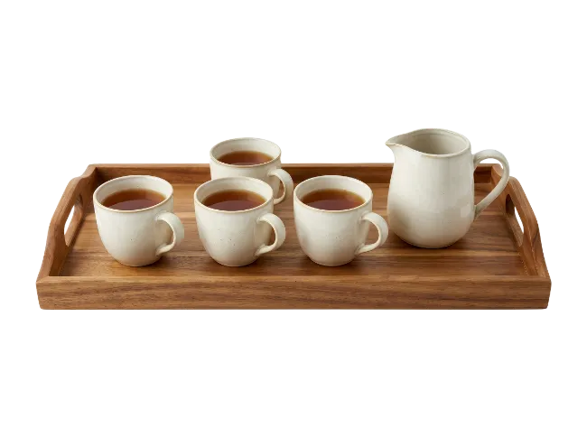 Tea Cups and Pitcher on Wooden Tray