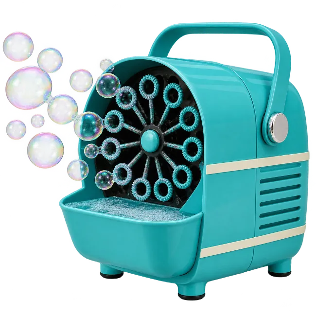 Teal Bubble Machine with Blowing Bubbles