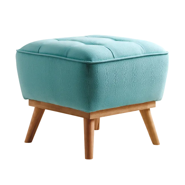 Teal Tufted Ottoman Footstool with Wooden Legs