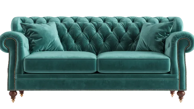 Teal Tufted Velvet Sofa with Pillows