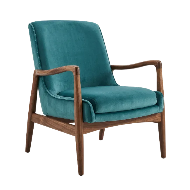 Teal Velvet Armchair with Wooden Frame