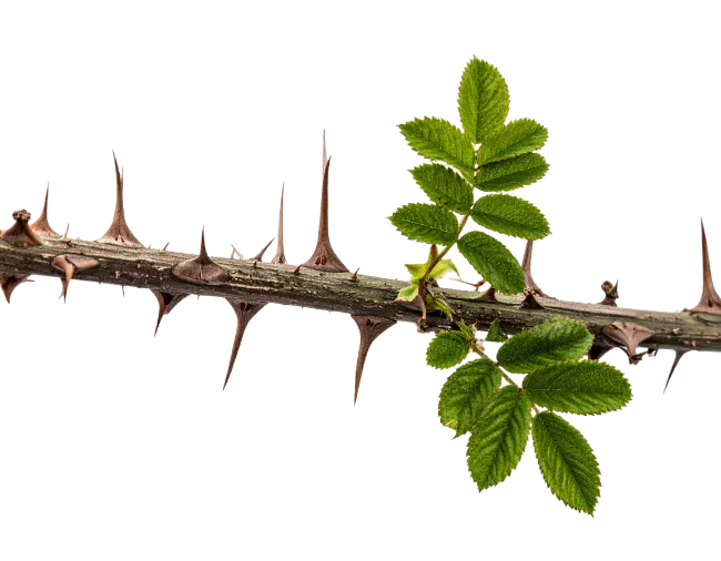 Thorny Rose Branch with Green Leaves