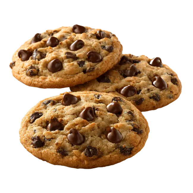 Three Chocolate Chip Cookies Isolated