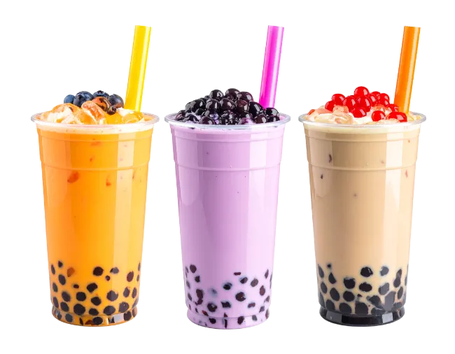 Three Cups of Bubble Tea with Colorful Straws