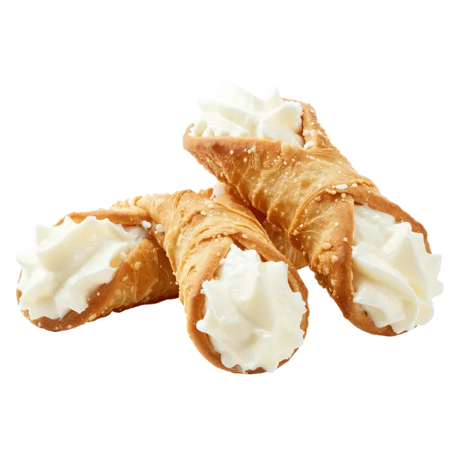 Three delicious cream-filled cannoli pastries