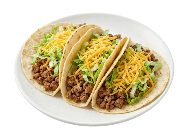 Three Ground Beef Tacos on Plate