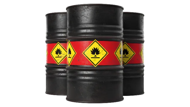 Three Industrial Metal Drums with Warning Labels