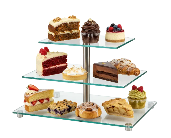 Three Tier Dessert Stand with Assorted Cakes and Pastries
