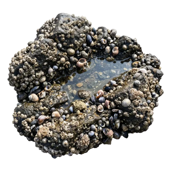 Tide Pool Rock with Barnacles and Shells