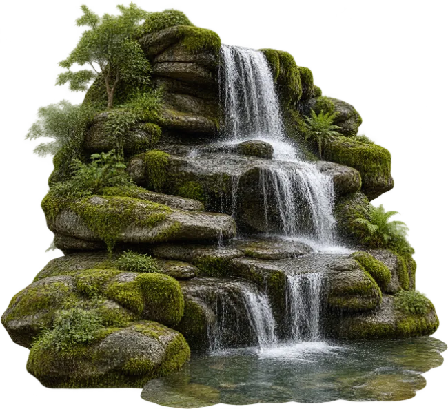 Tiered Waterfall Cascading Over Mossy Natural Rocks