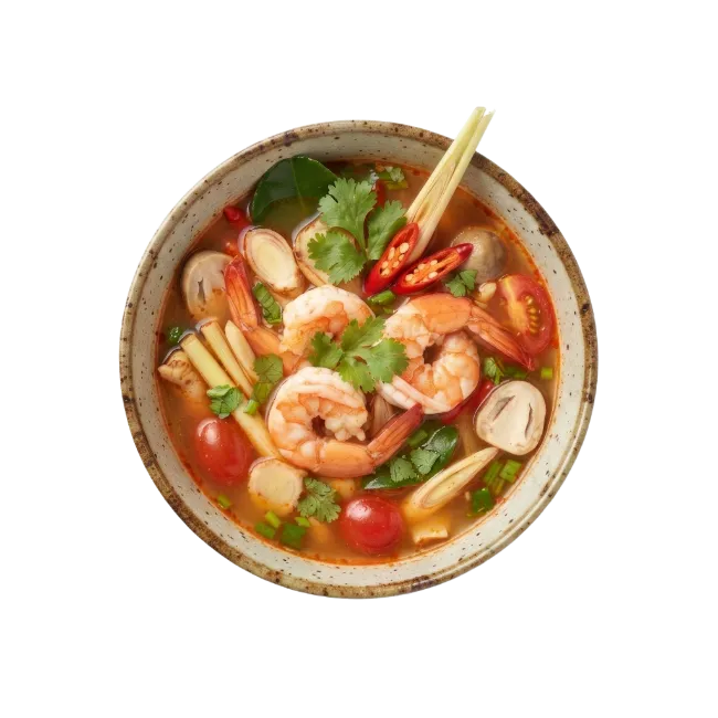 Tom Yum Goong Soup in Ceramic Bowl