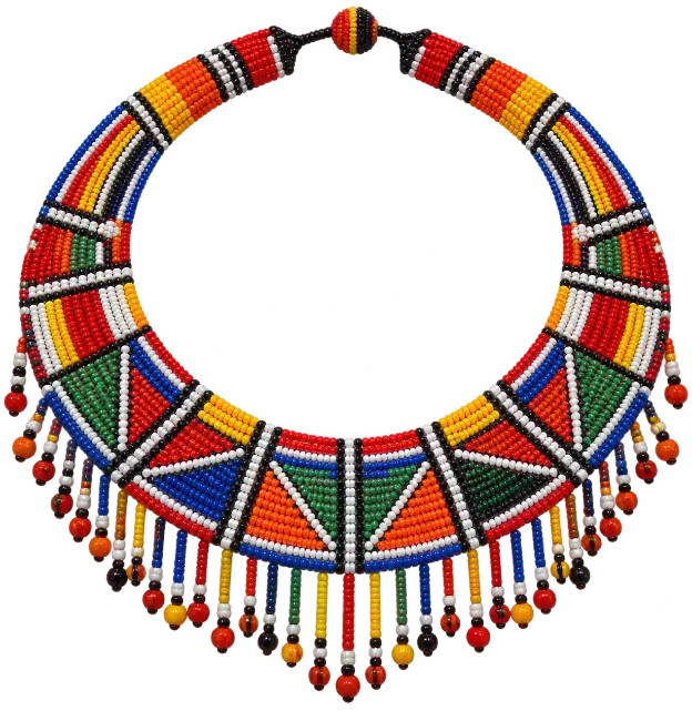 Traditional African Beaded Collar Necklace with Vibrant Geometric Patterns