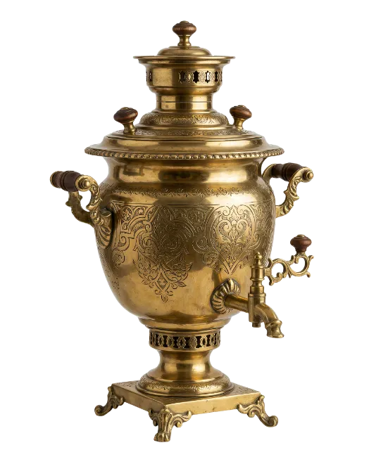 Traditional Antique Brass Samovar with Ornate Engravings