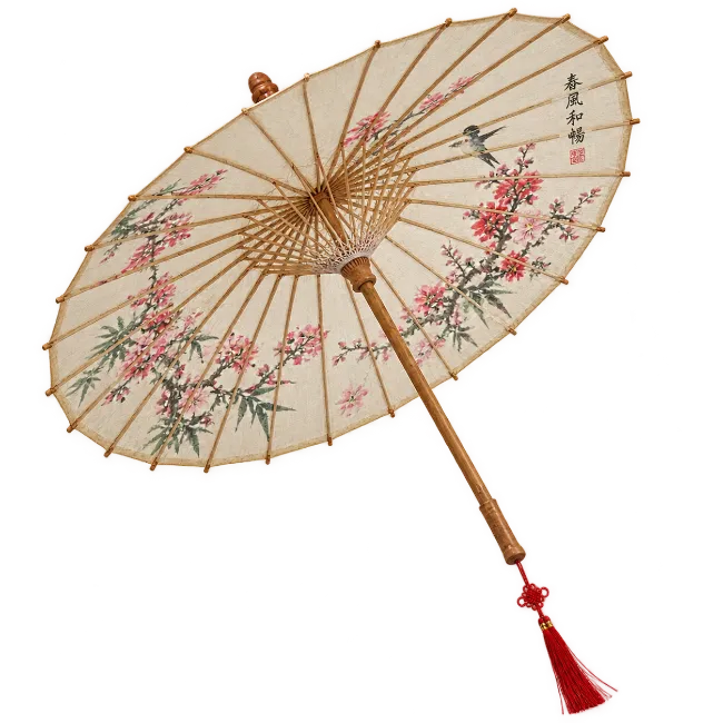 Traditional Asian Paper Umbrella with Floral Artwork