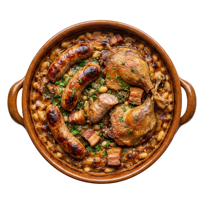 Traditional Cassoulet in a Ceramic Bowl