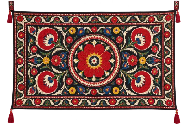 Traditional Embroidered Suzani Tapestry with Floral Motifs