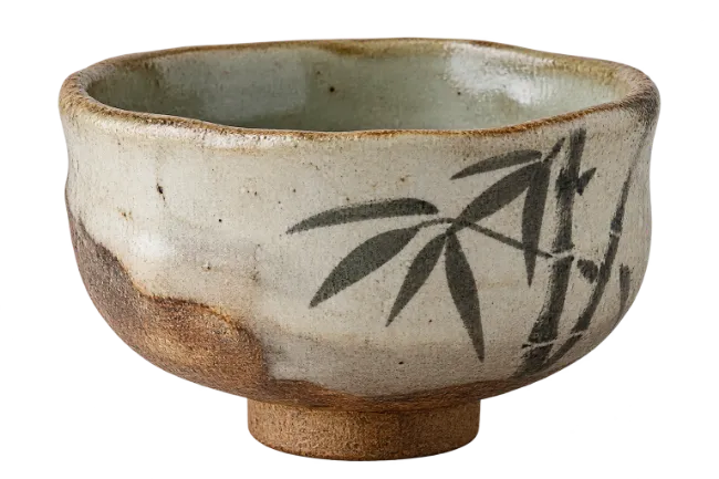 Traditional Japanese Ceramic Tea Bowl with Bamboo Painting