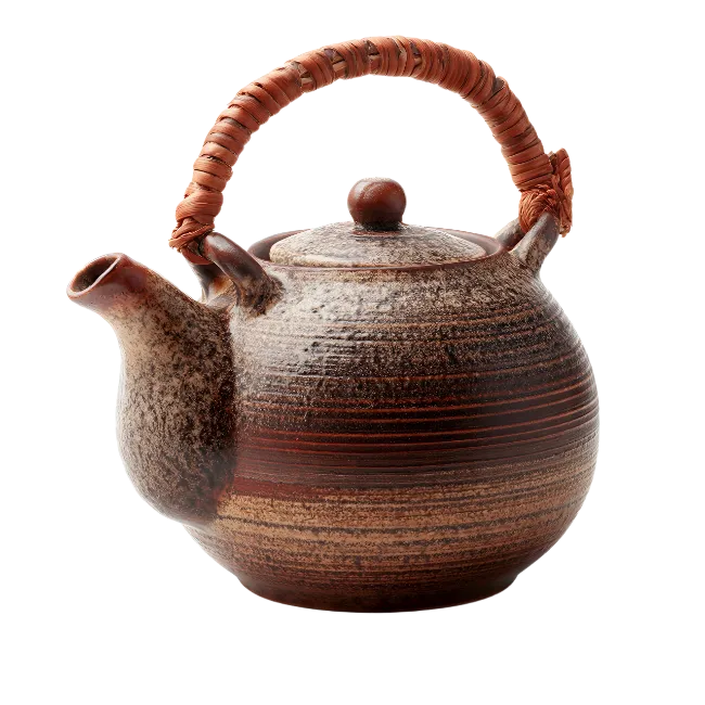 Traditional Japanese Ceramic Teapot With Woven Handle