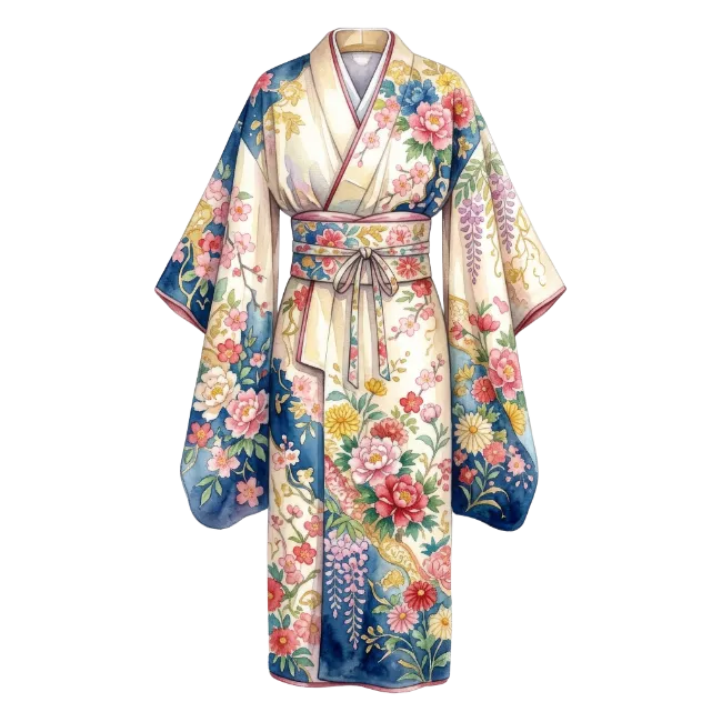 Traditional Japanese Floral Kimono
