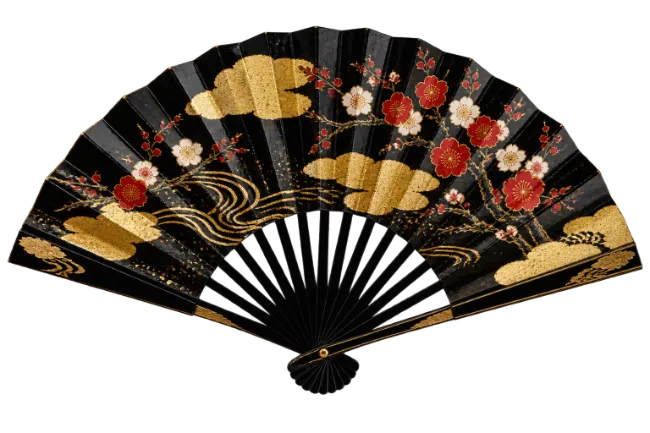Traditional Japanese folding fan with floral artwork