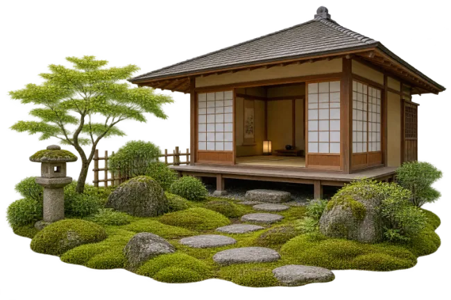 Traditional Japanese Garden with Tea House